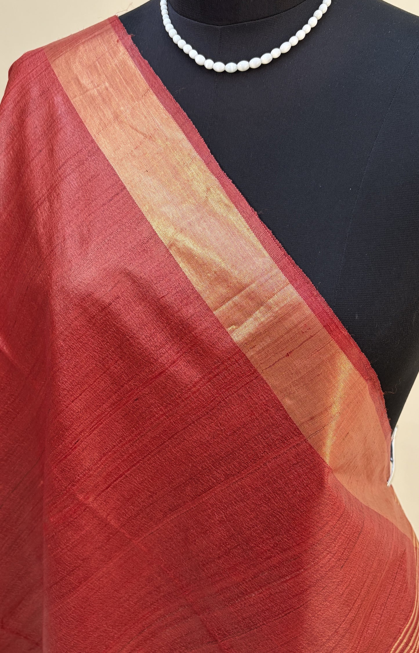 Reddish Orange Tussar Silk Saree