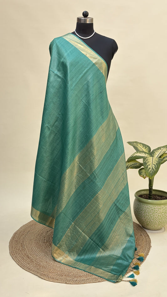 Turquoise Tussar Silk Saree