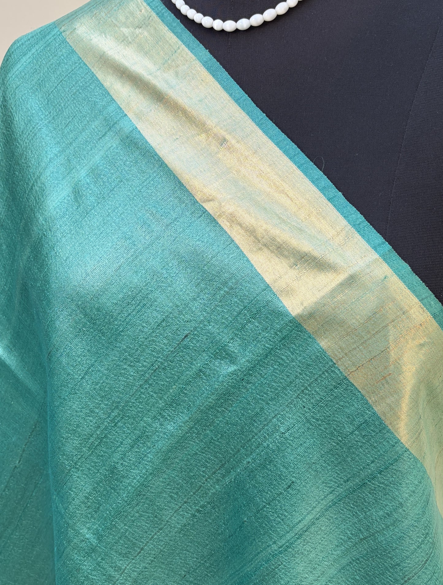 Turquoise Tussar Silk Saree