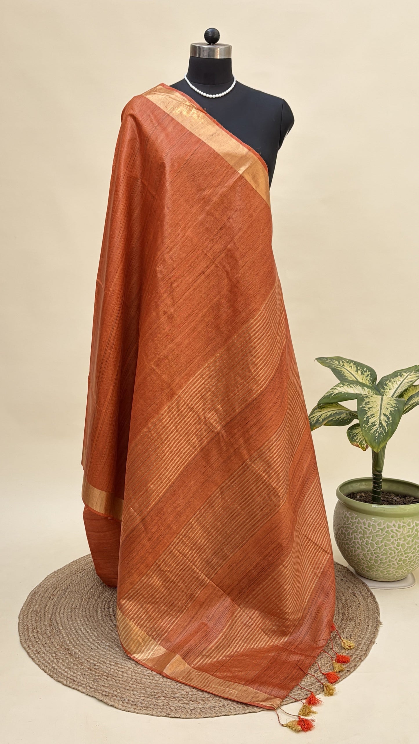 Rusty Orange Tussar Silk Saree
