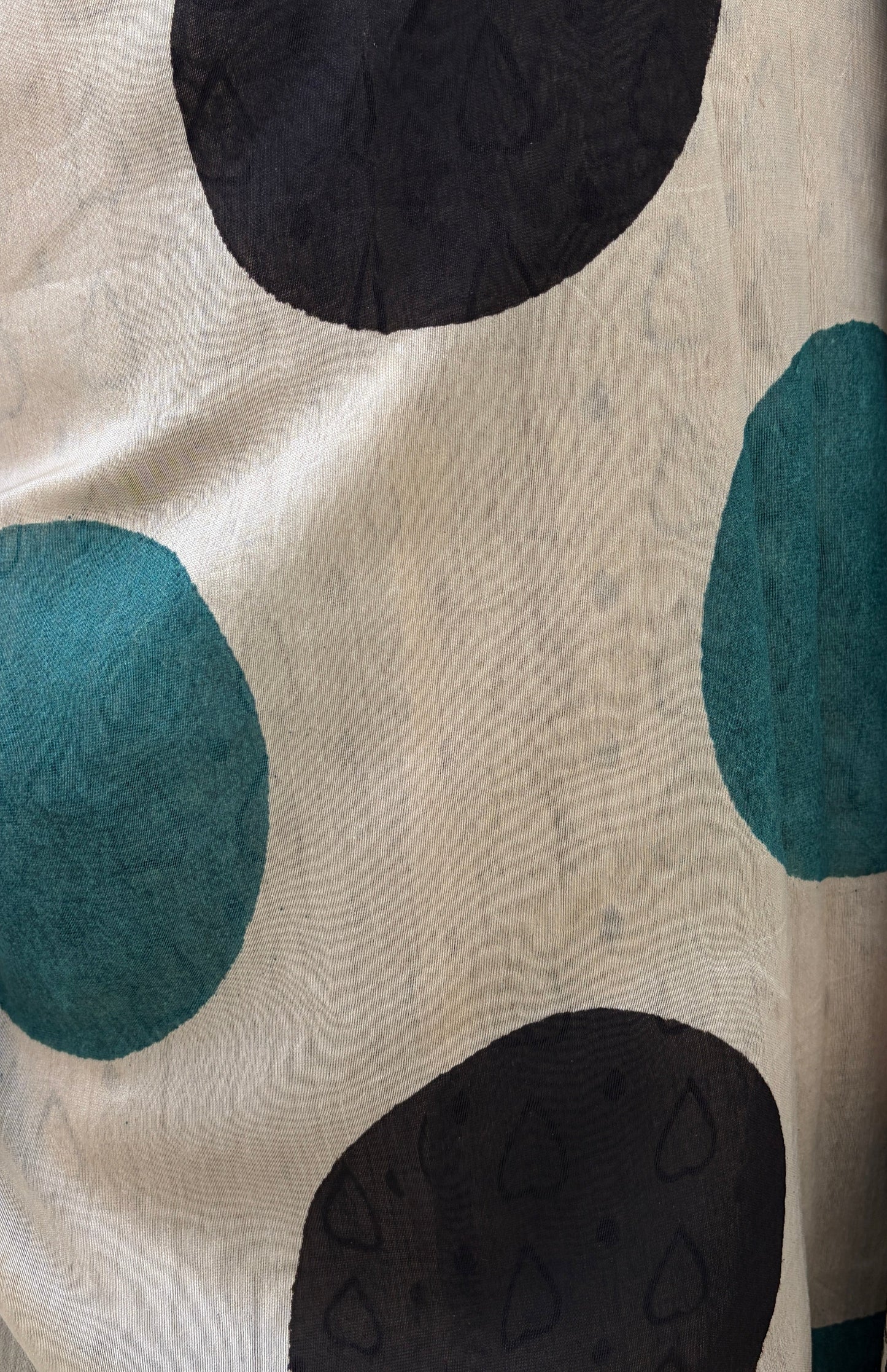 Bold Teal & Black Polka Dot Chanderi Saree