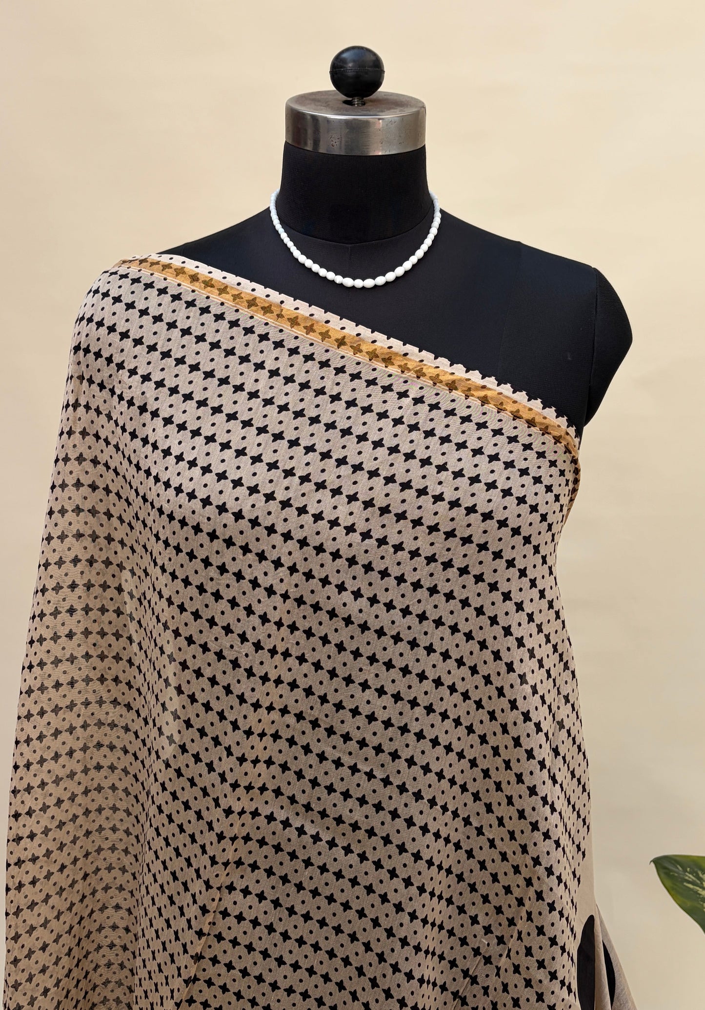 Beige & Black Chanderi Saree