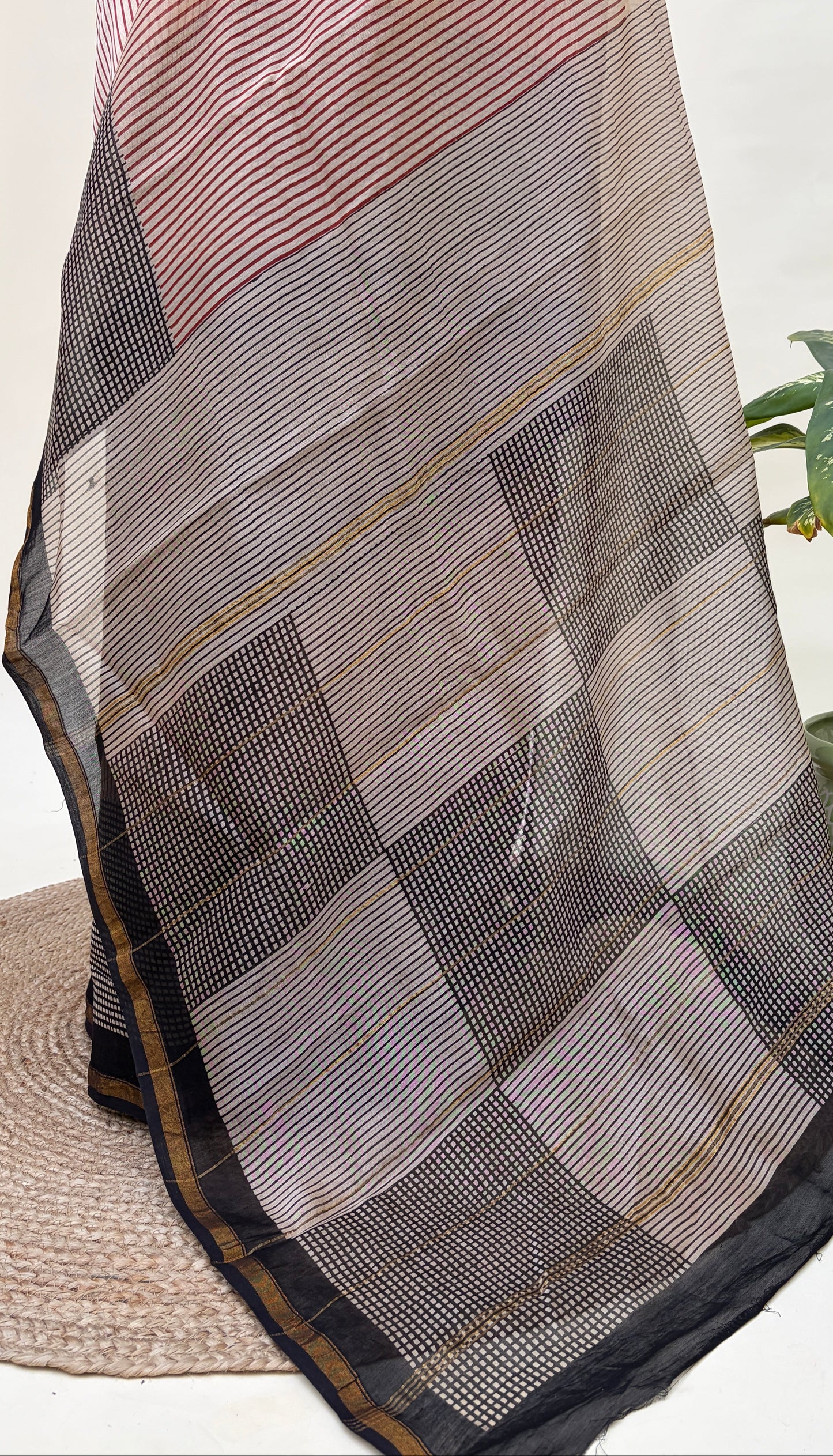 Beige & Black Chanderi Saree