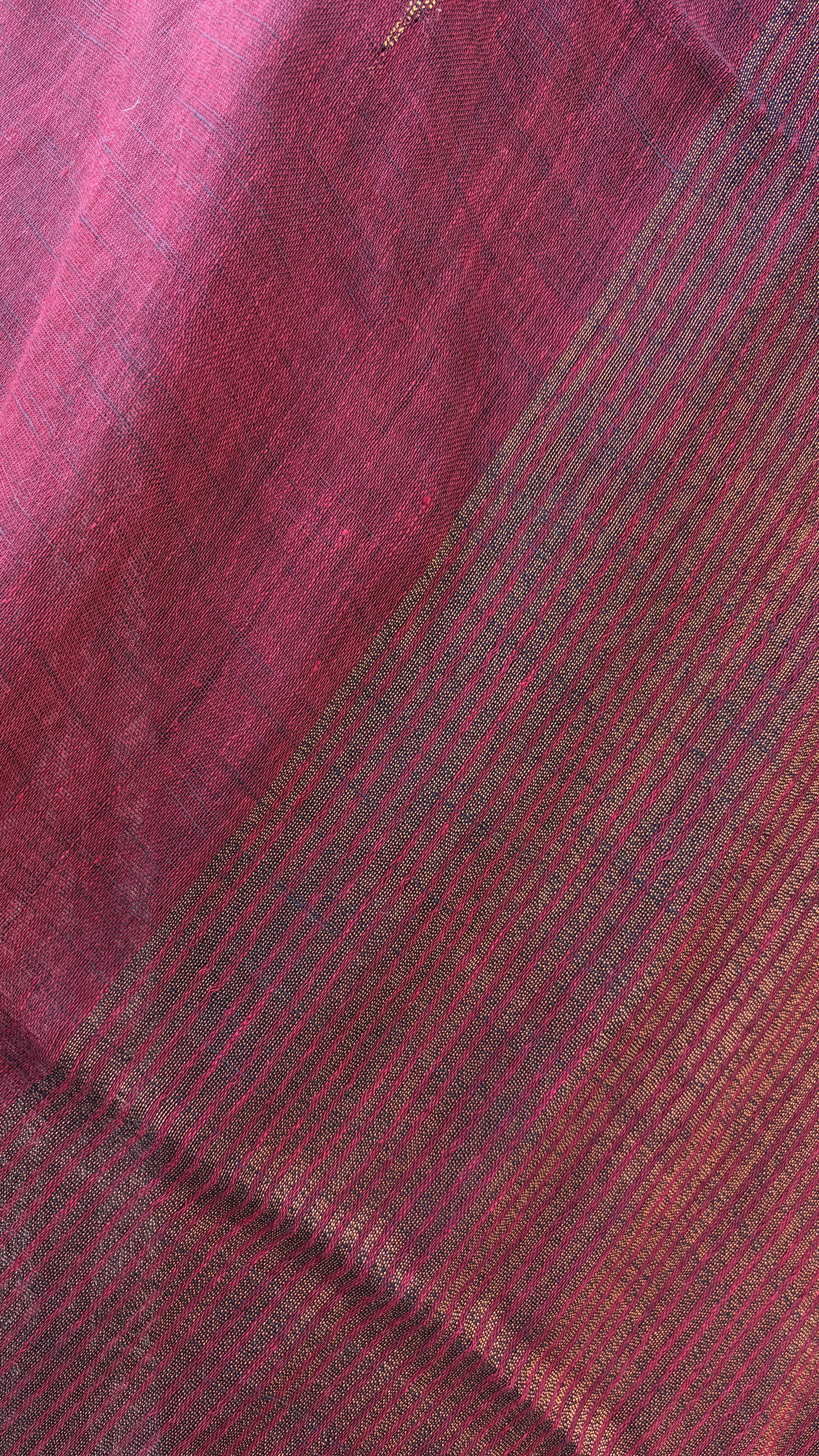 Deep Red Linen Jamdani Saree by Kaashi Handloom