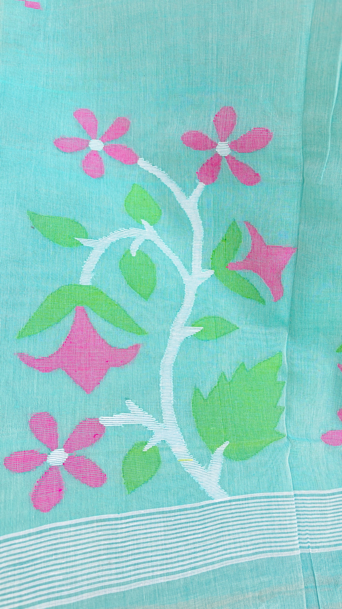 Floral Aqua Mul Cotton Jamdani Saree
