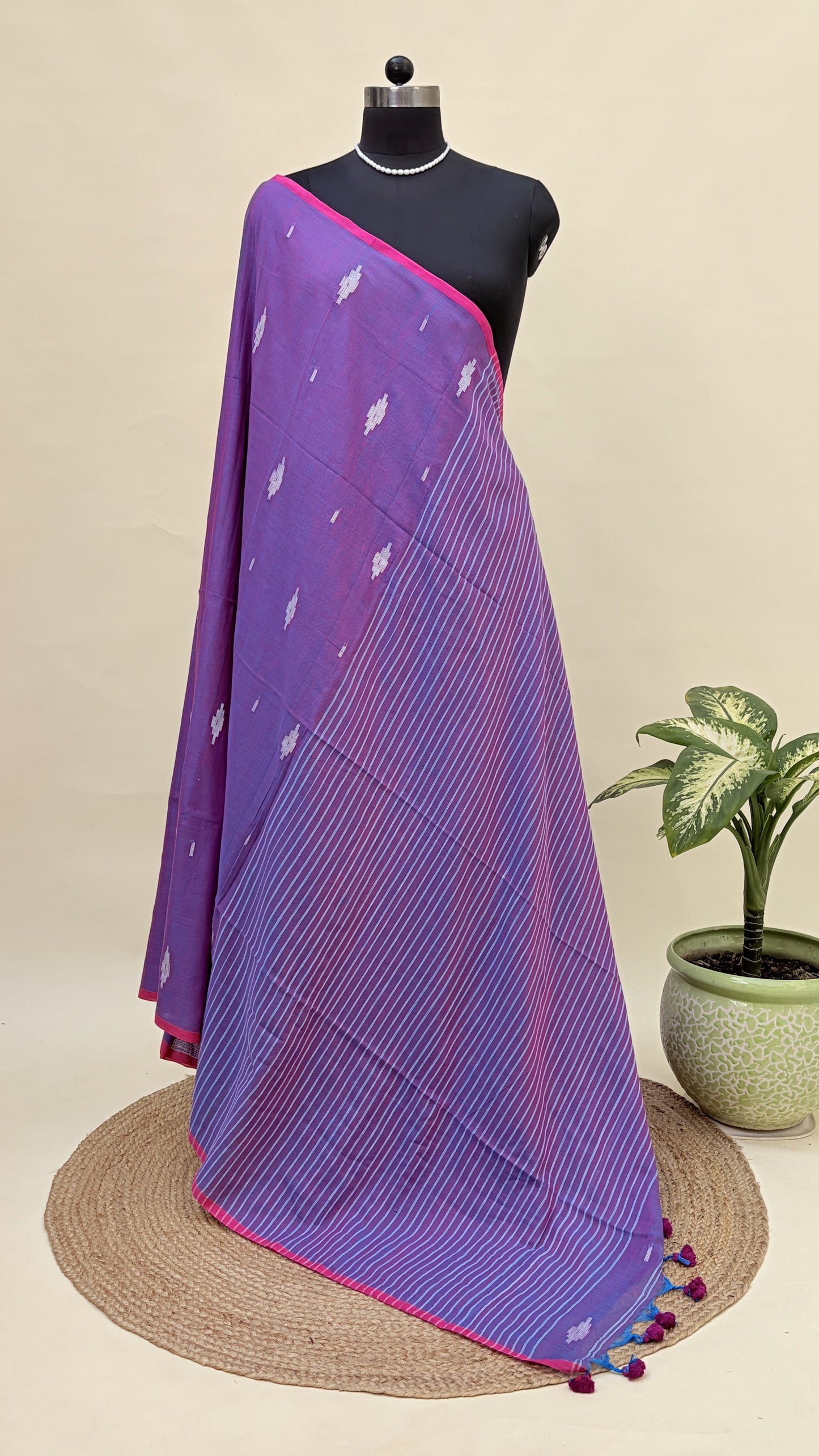 Bloom Violet Pure Cotton Jamdani Saree