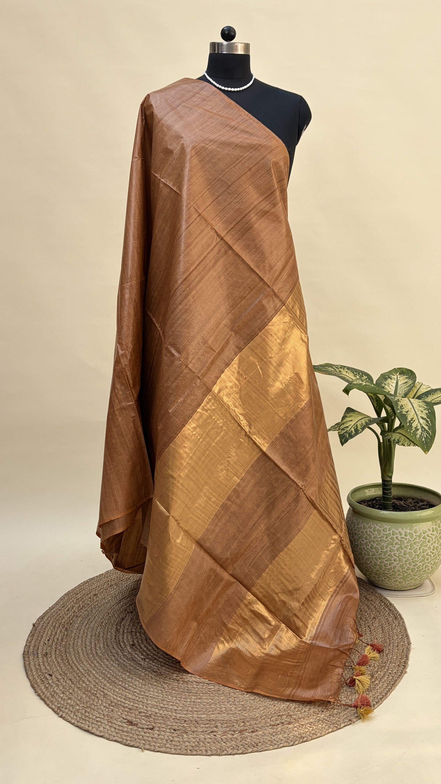 Deep Copper Tussar Silk Saree