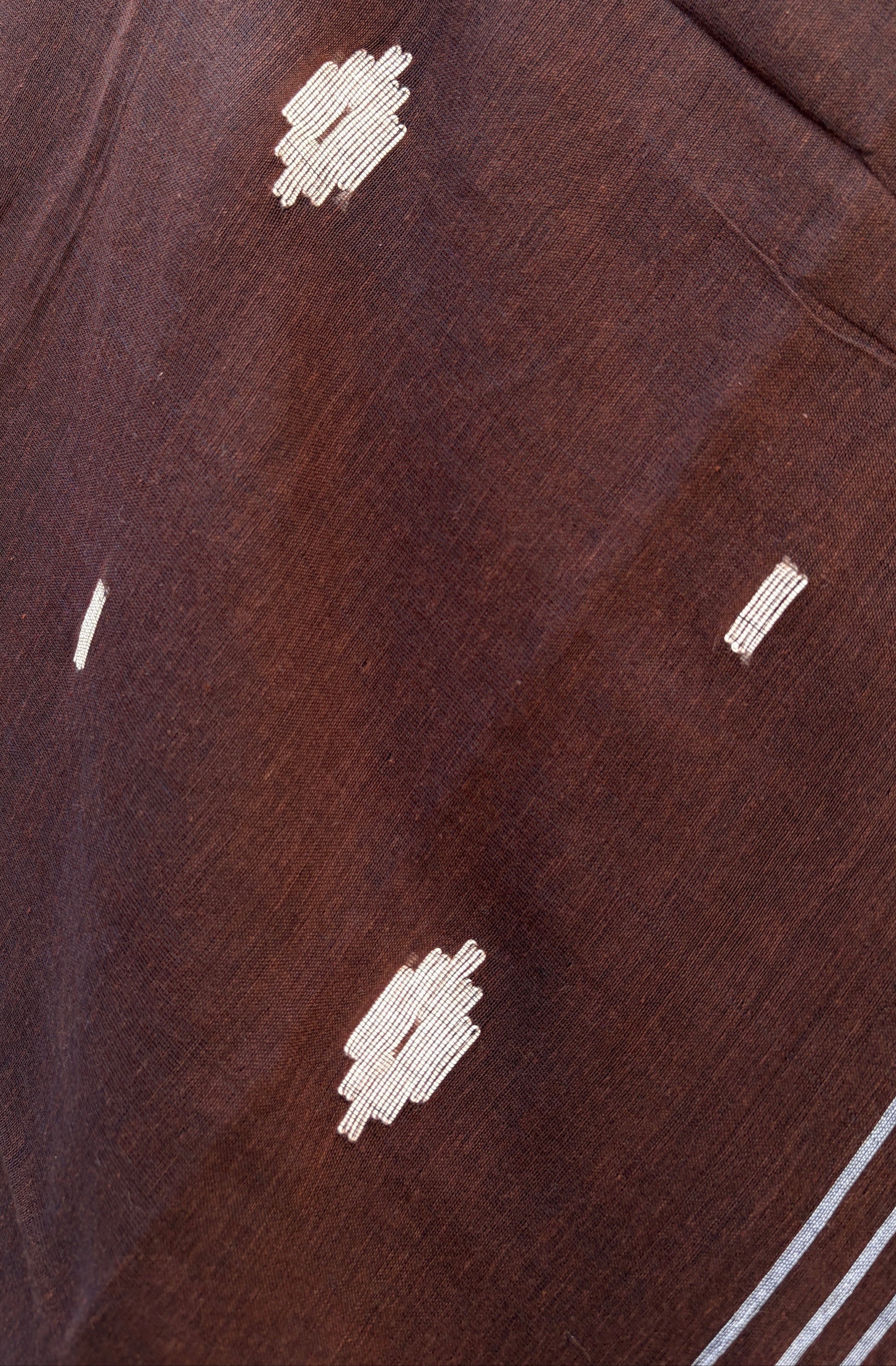 Deep Brown Mul Cotton Jamdani Saree by Kaashi Handloom