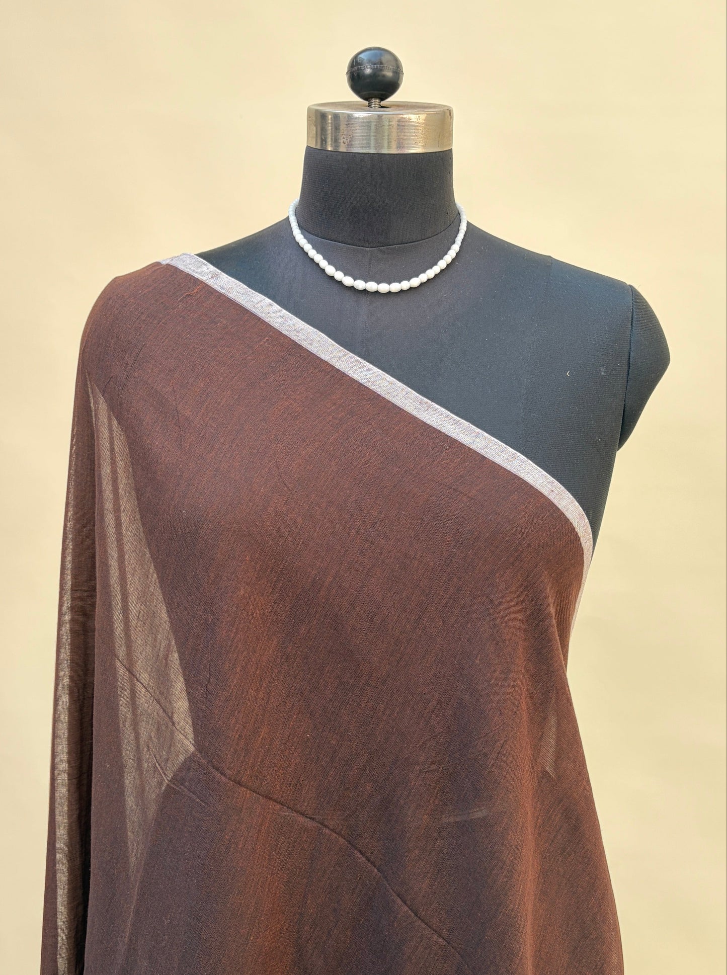 Deep Brown Mul Cotton Jamdani Saree by Kaashi Handloom