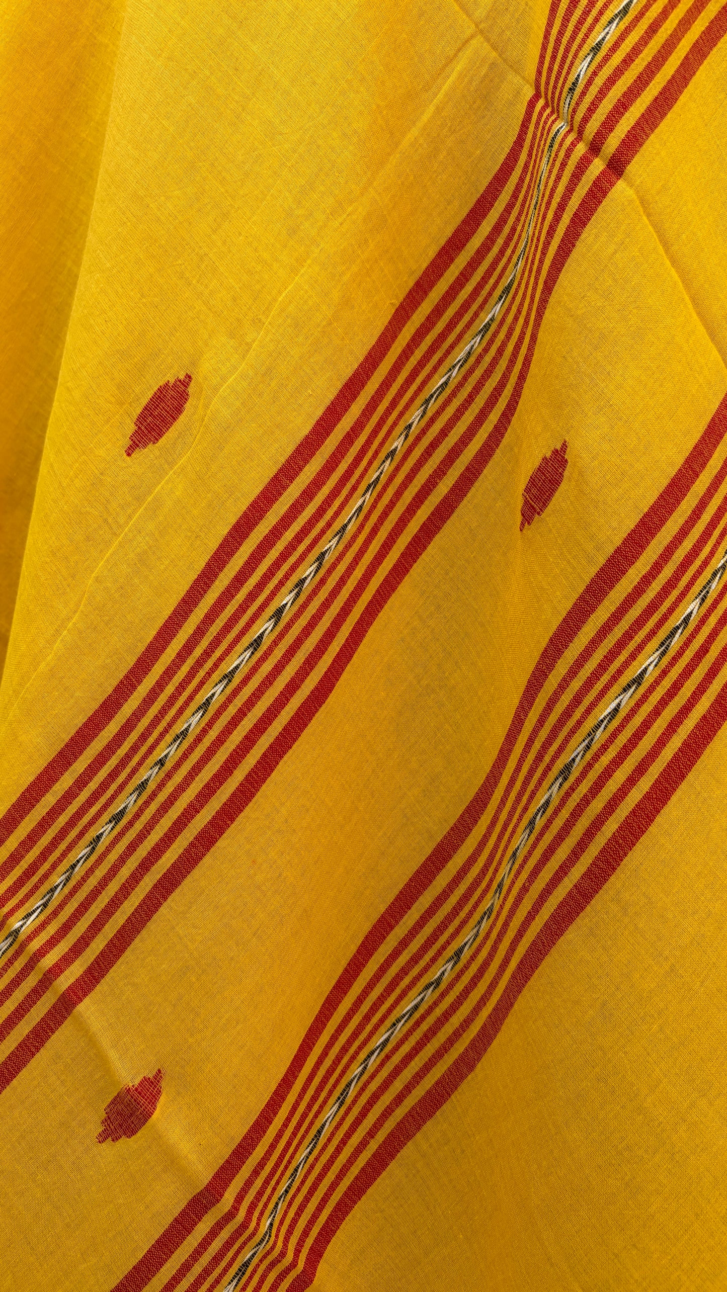 Yellow Mul Cotton Jamdani Saree by Kaashi Handloom
