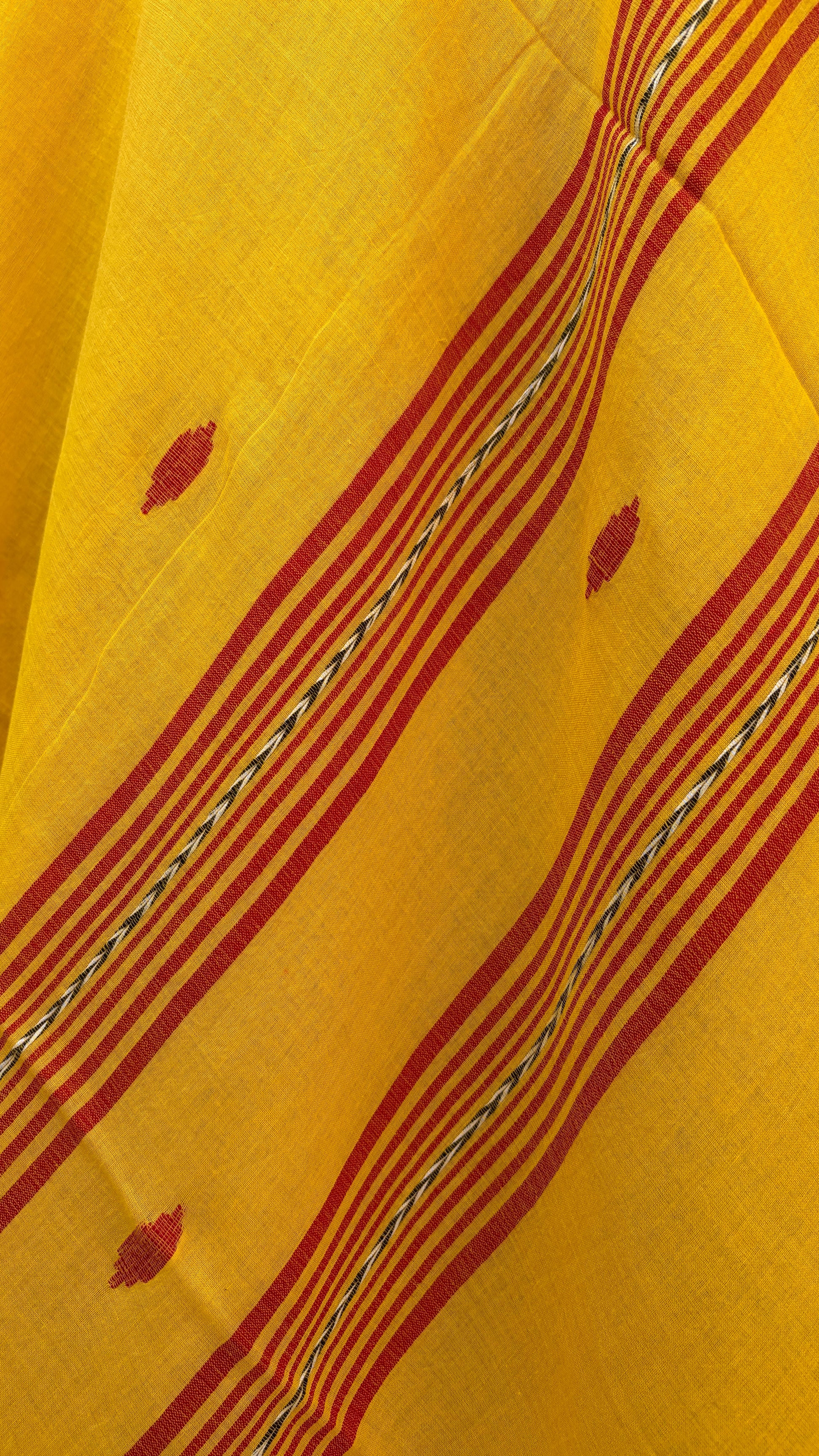 Yellow Mul Cotton Jamdani Saree by Kaashi Handloom