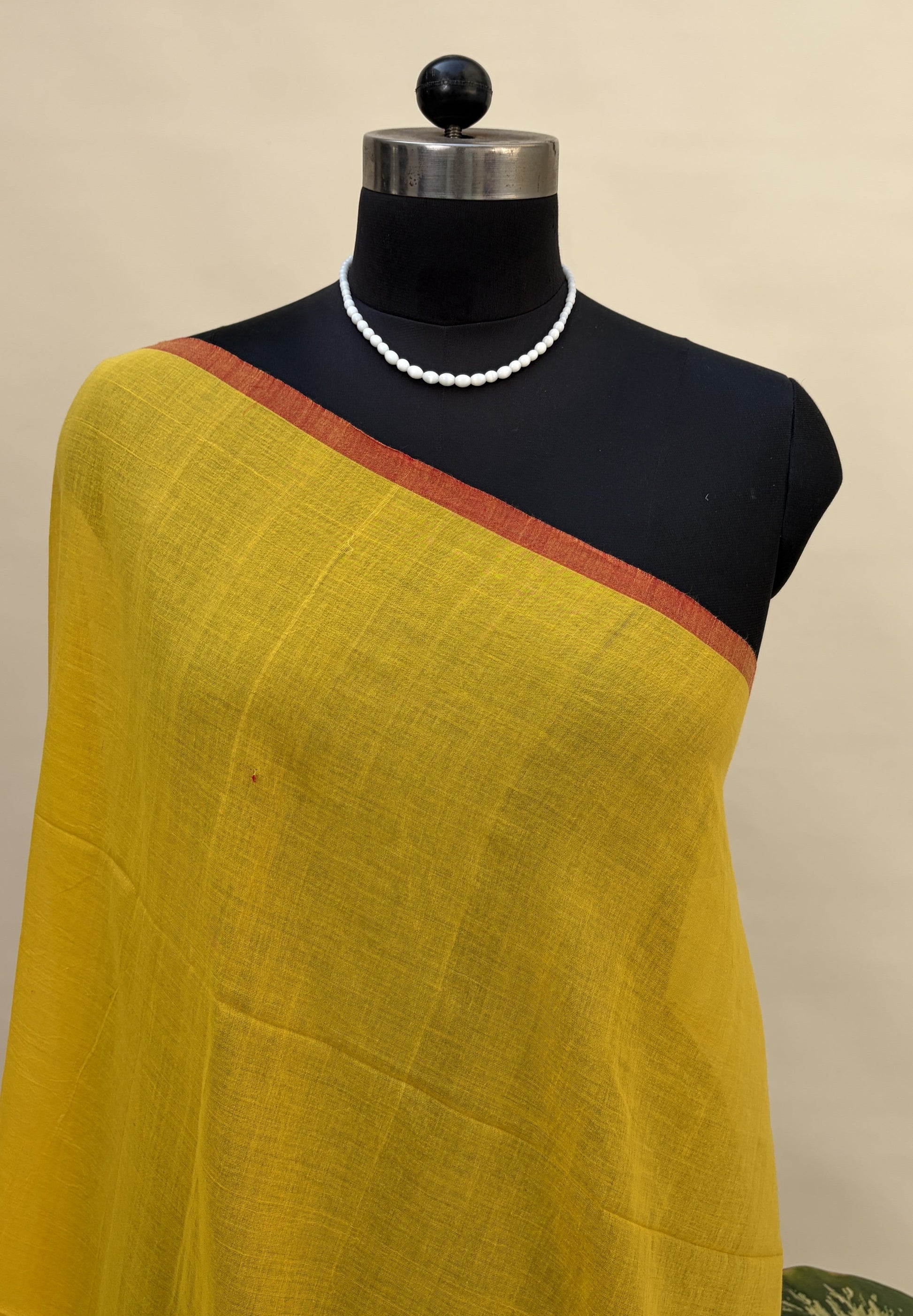 Yellow Mul Cotton Jamdani Saree by Kaashi Handloom