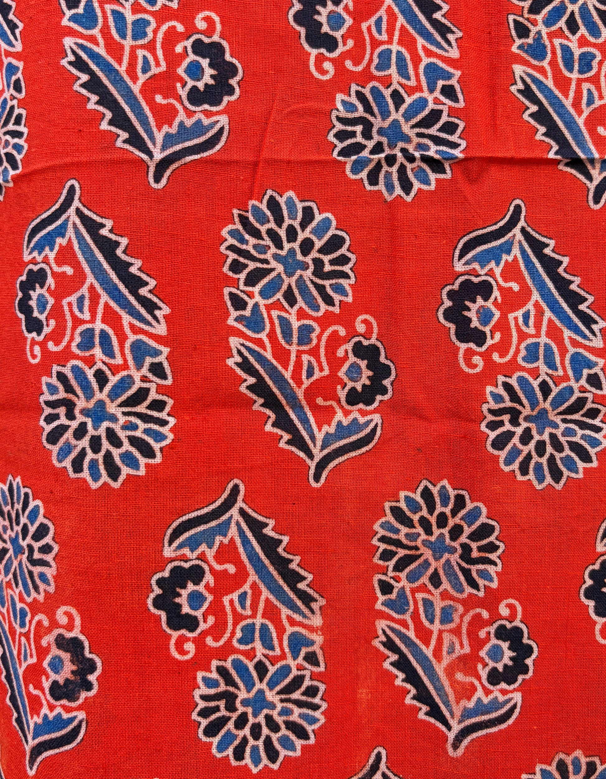Red ajrakh cotton suit ith barmer applique work dupatta