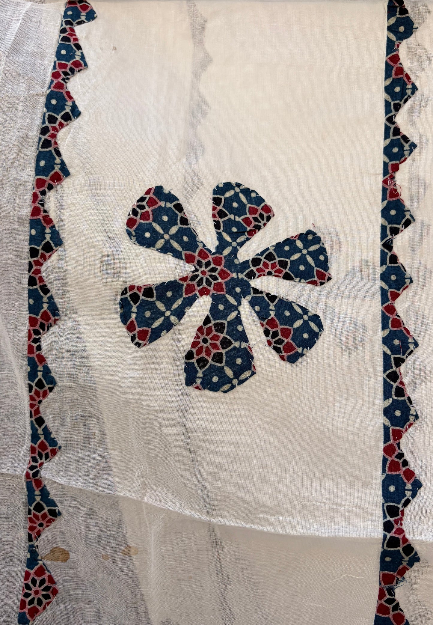 Blue Cotton Ajrakh Suit with barmer applique work dupatta