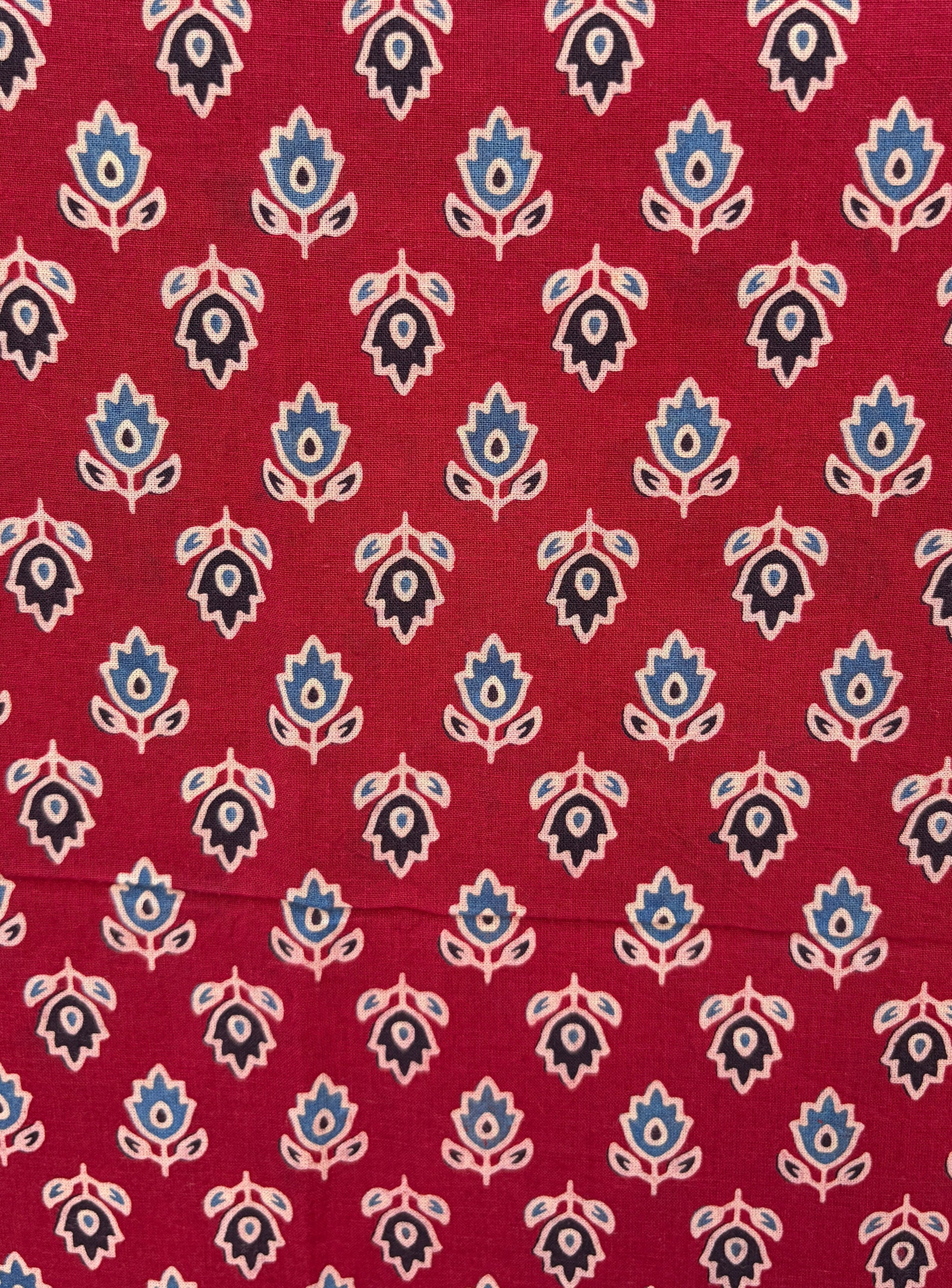 Crimson Ajrakh Cotton SUit with barmer applique work dupatta