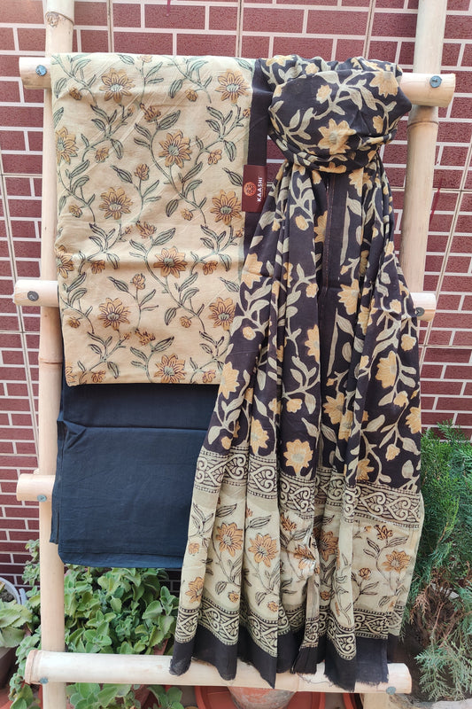 Black and Beige Ajrakh HBP Cotton Suit CMAJ-0002