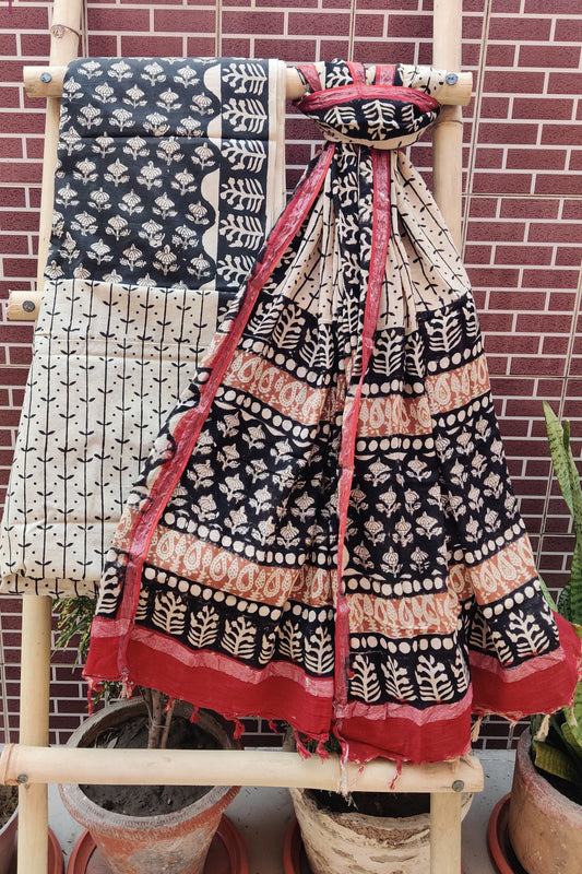 Beige & Black HBP Cotton Suit with Linen Dupatta CLHB-0002