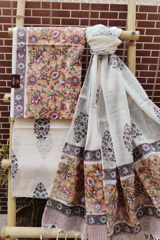 Burnt Copper HBP Print Cotton Suit with Linen Dupatta CLHB-0004