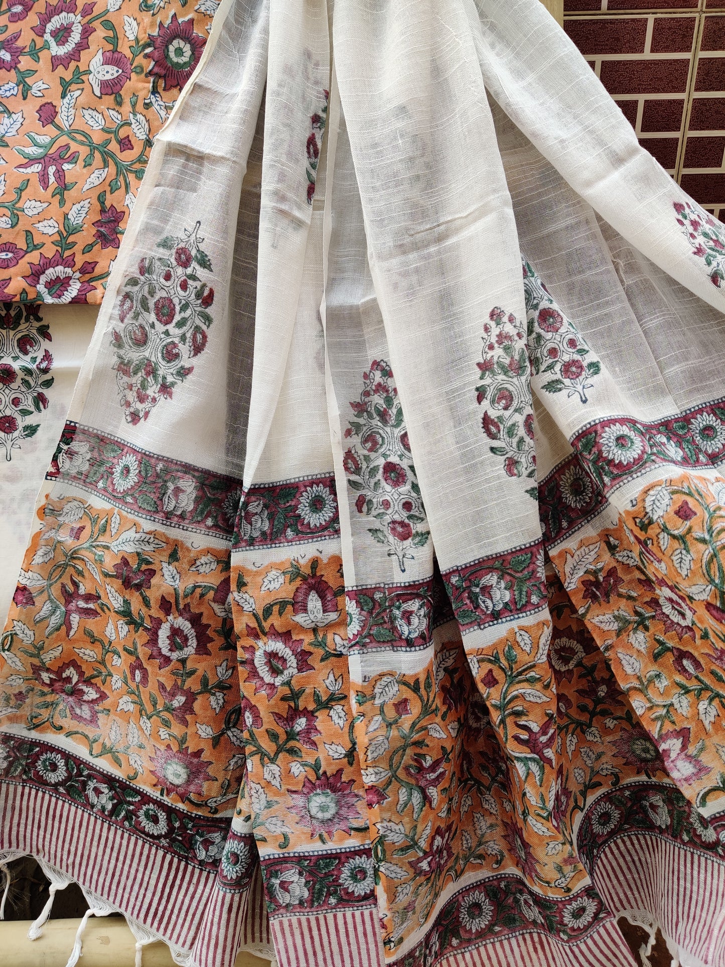 Burnt Copper HBP Print Cotton Suit with Linen Dupatta CLHB-0004