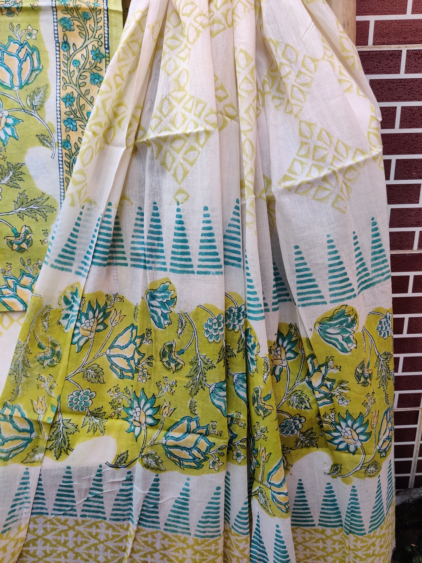 Green & Beige HBP Cotton Suit with Mul Dupatta CMHB-0003