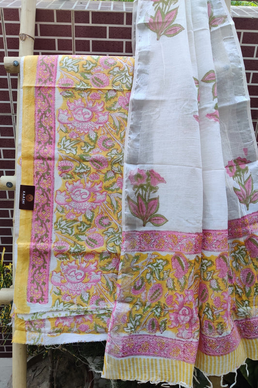 Pink & Yellow HBP Cotton Suit with Linen Dupatta CLHB-0005