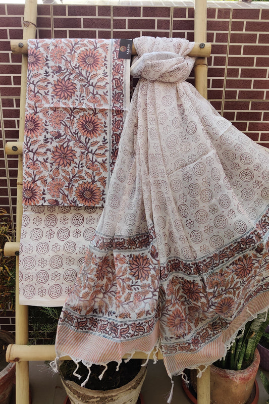 Brown & White HBP Cotton Suit with Linen Dupatta CLHB-0001
