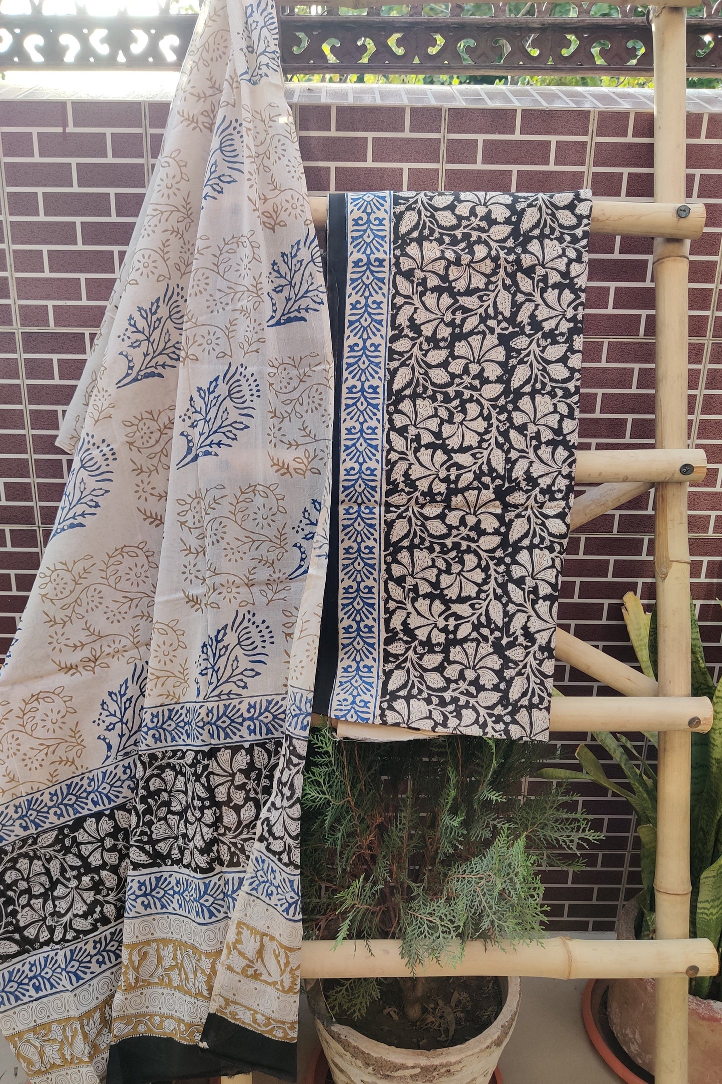 Beige & Black HBP Cotton Suit with Mul Dupatta CMHB-0004