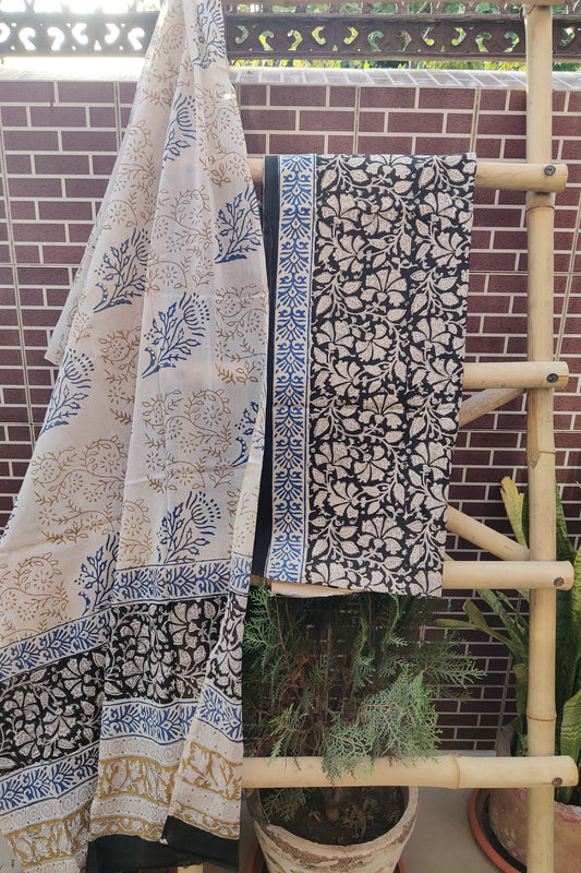 Beige & Black HBP Cotton Suit with Mul Dupatta CMHB-0004