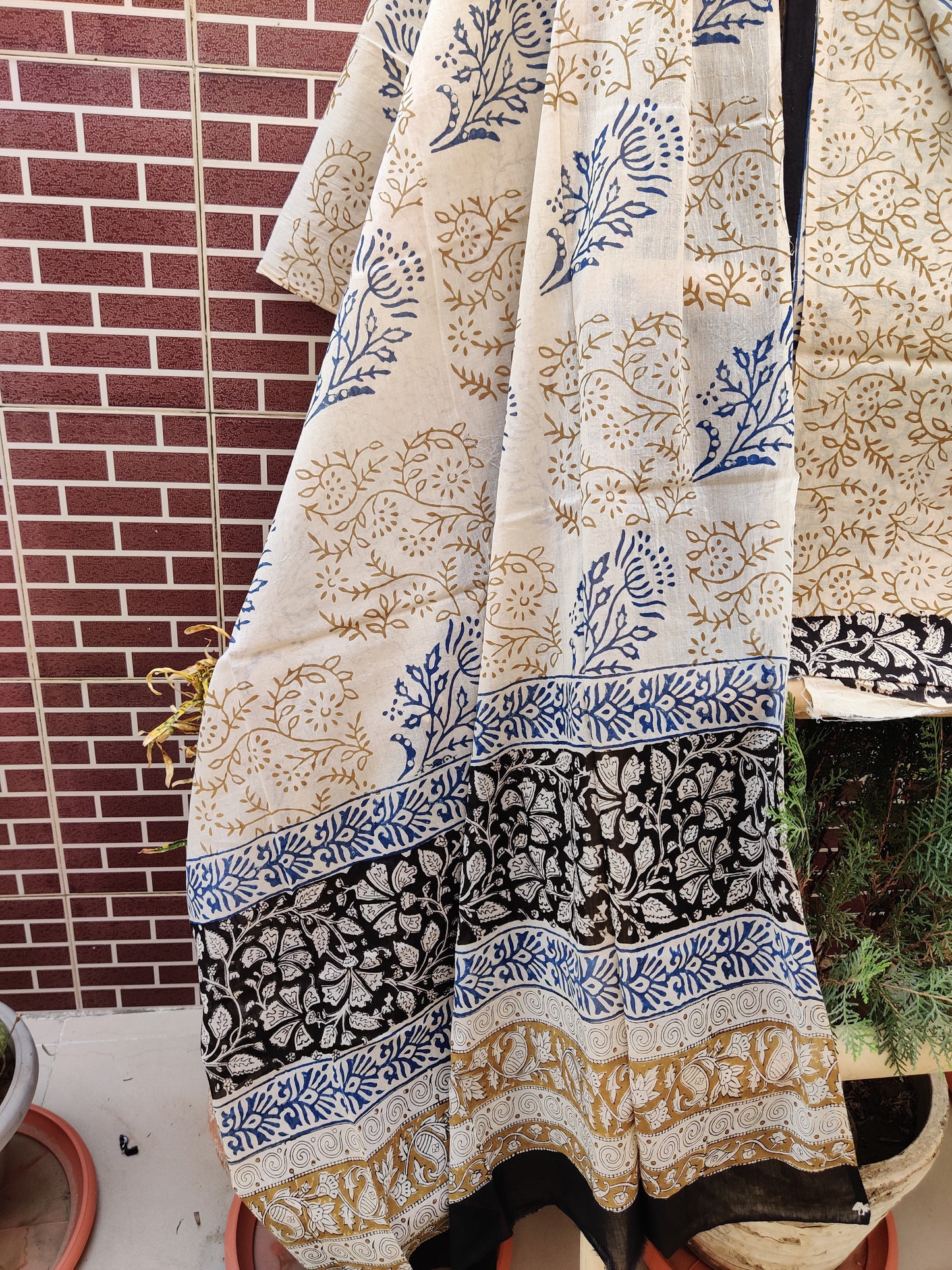 Beige & Black HBP Cotton Suit with Mul Dupatta CMHB-0004