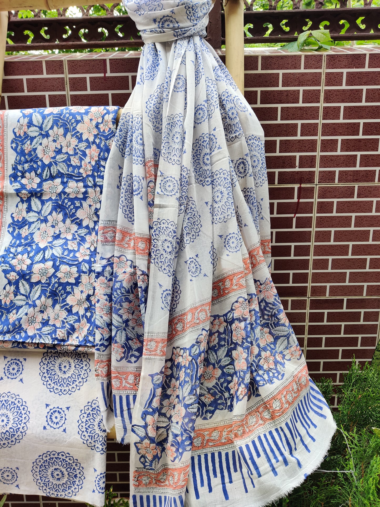 Floral Blue HBP Cotton Suit with Mul Dupatta CMHB-0008