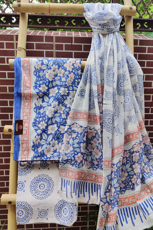 Floral Blue HBP Cotton Suit with Mul Dupatta CMHB-0008