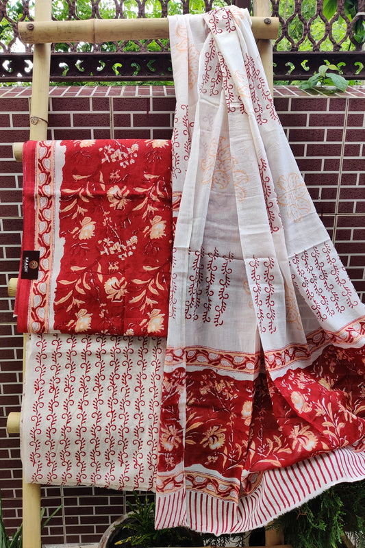 Floral Red HBP Cotton Suit with Mul Dupatta CMHB-0006