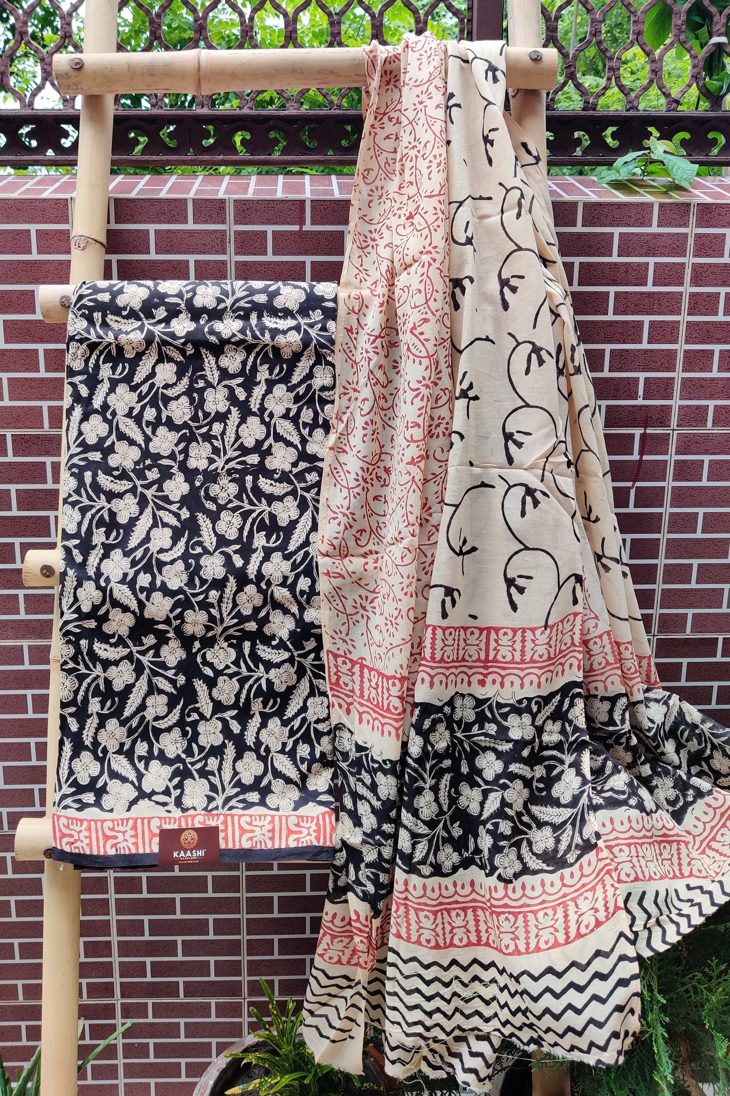 Beige & Black HBP Cotton Suit with Mul Dupatta CMHB-0007