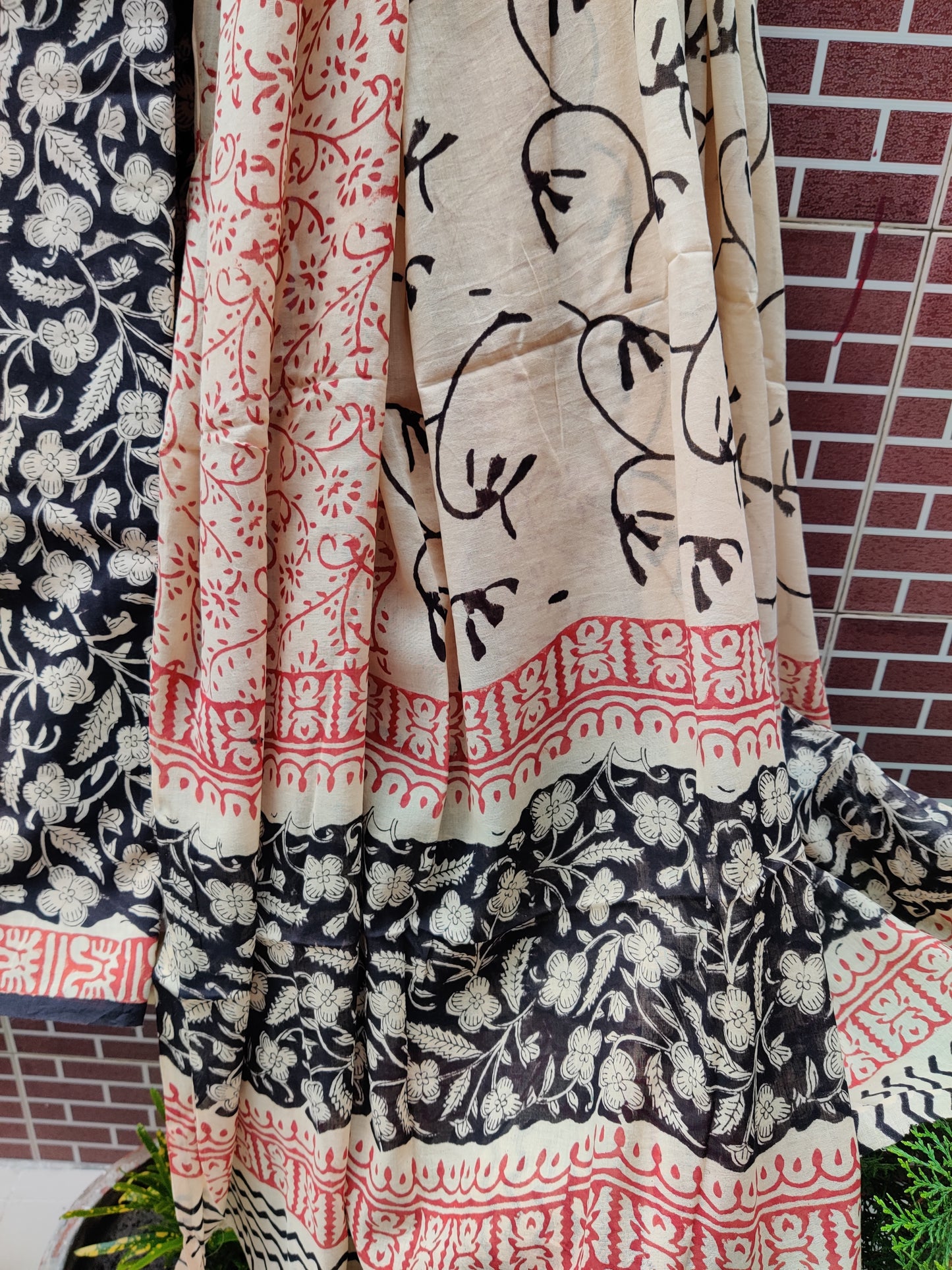 Beige & Black HBP Cotton Suit with Mul Dupatta CMHB-0007