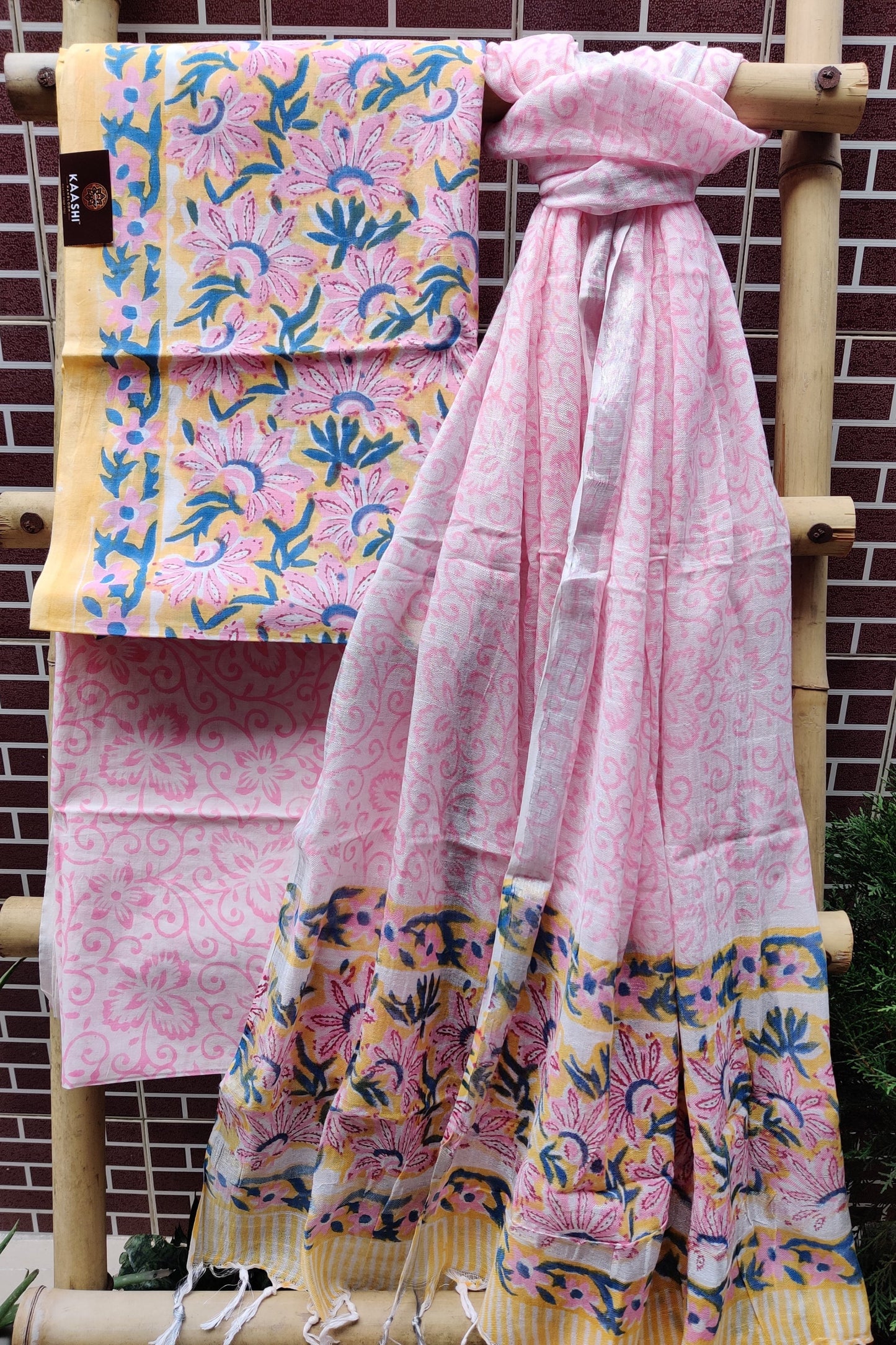 Floral Pink HBP Cotton Suit with Linen Dupatta CLHB-0007