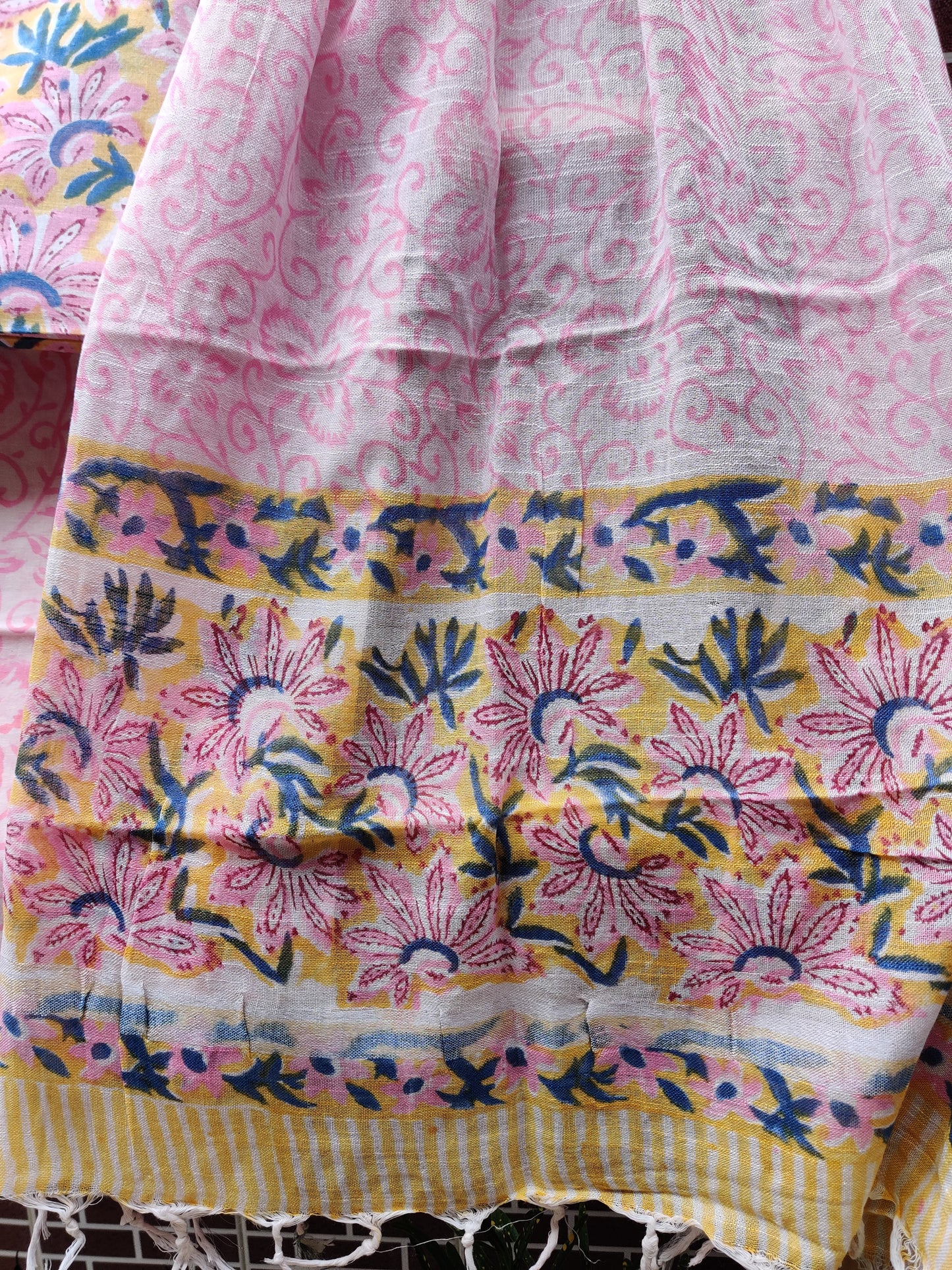 Floral Pink HBP Cotton Suit with Linen Dupatta CLHB-0007