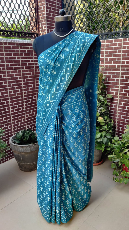 Teal Blue HBP Mul Cotton Saree MCHB-0014