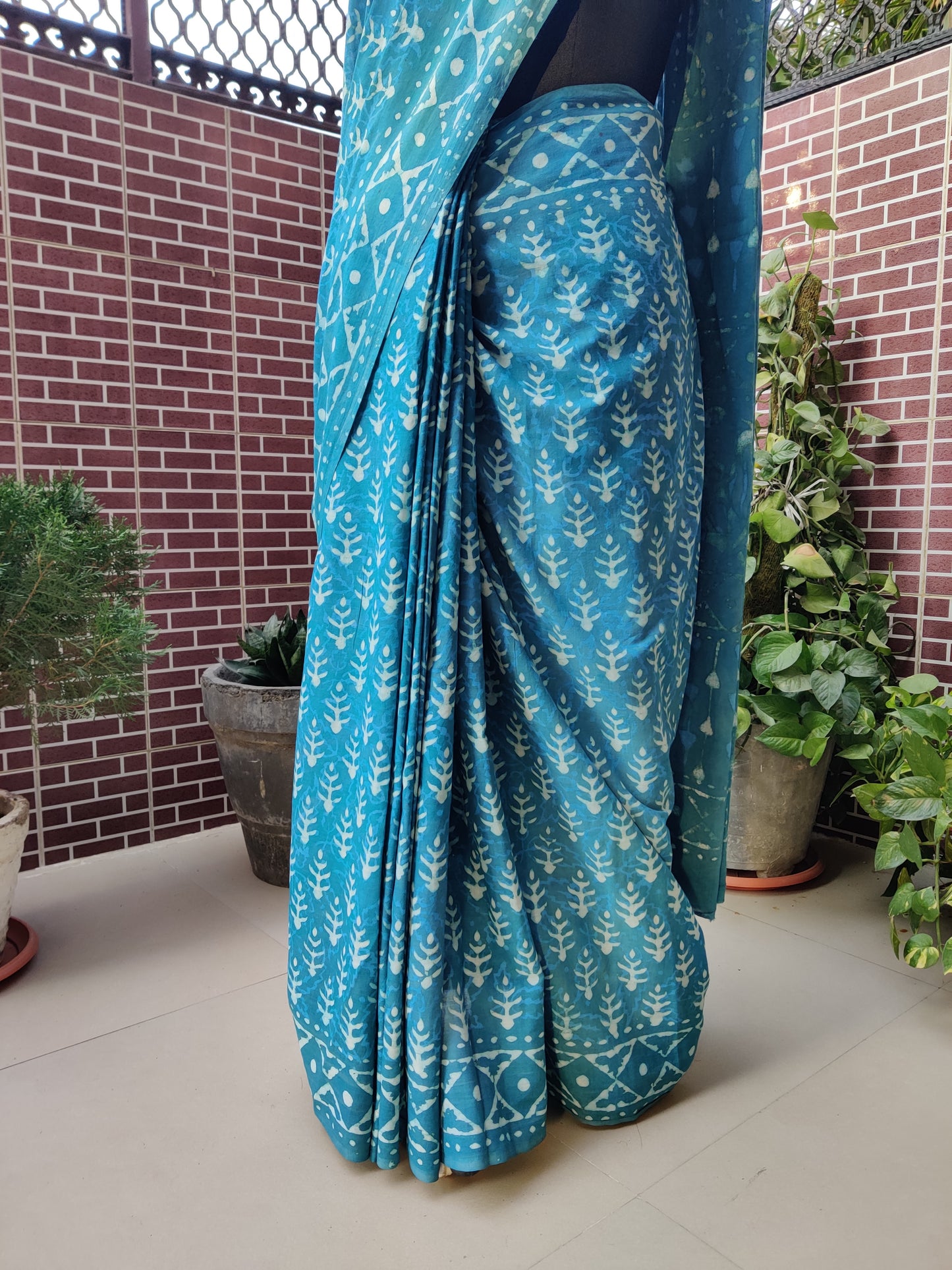 Teal Blue HBP Mul Cotton Saree MCHB-0014