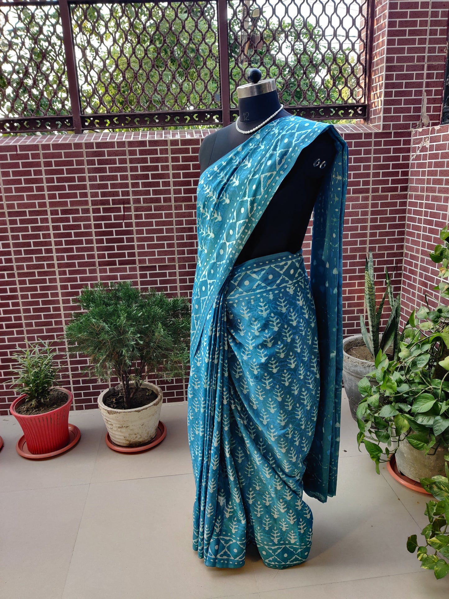 Teal Blue HBP Mul Cotton Saree MCHB-0014