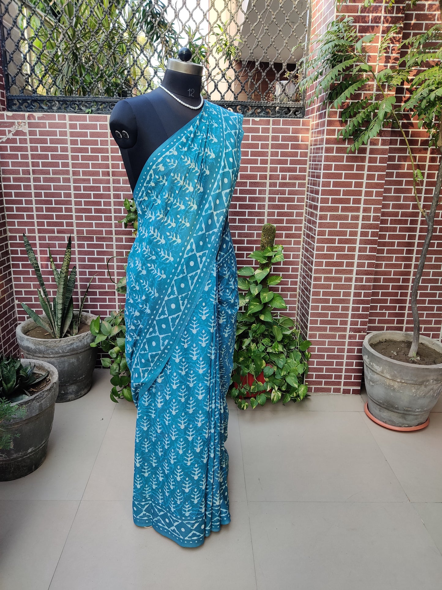 Teal Blue HBP Mul Cotton Saree MCHB-0014