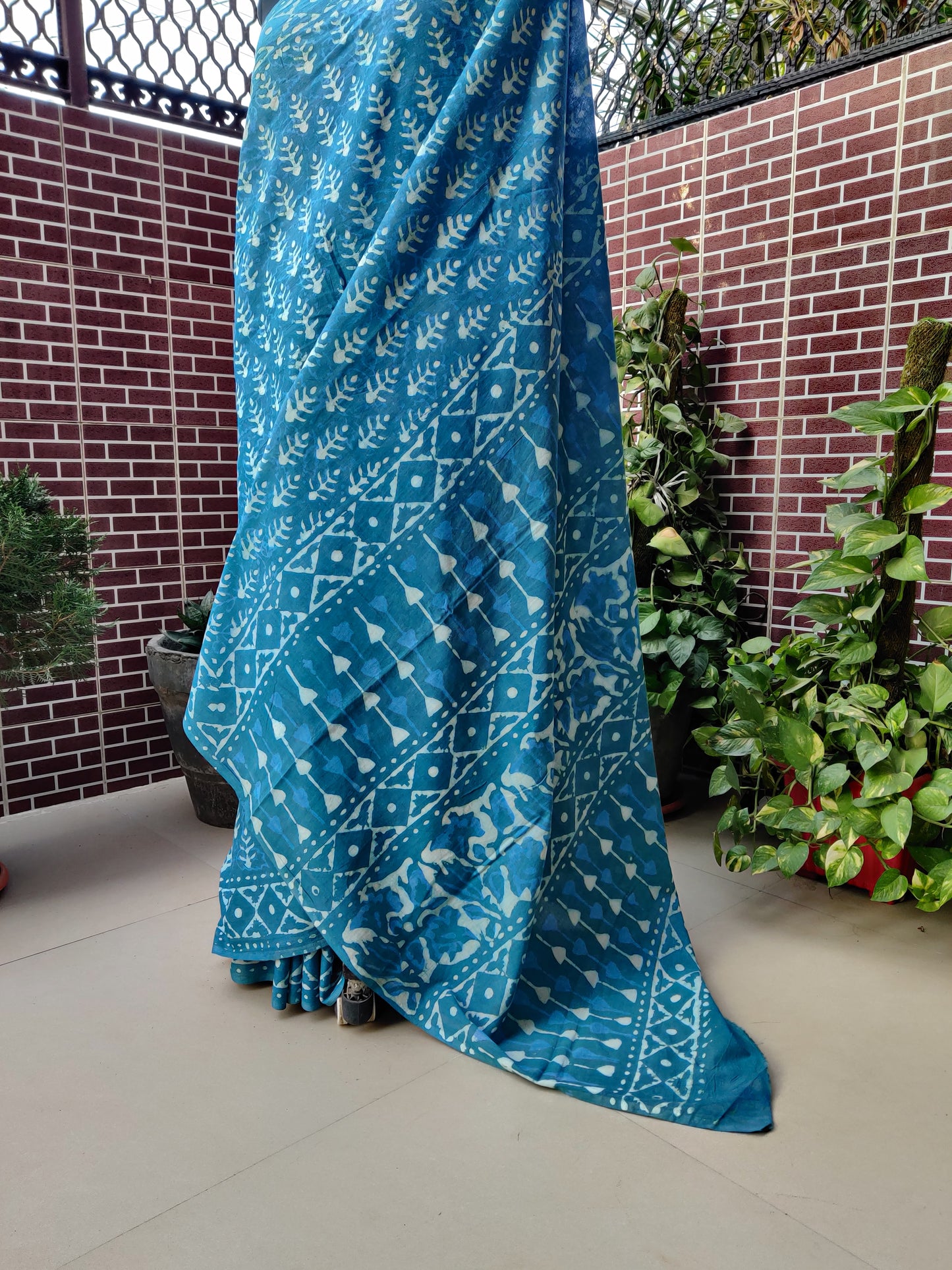 Teal Blue HBP Mul Cotton Saree MCHB-0014