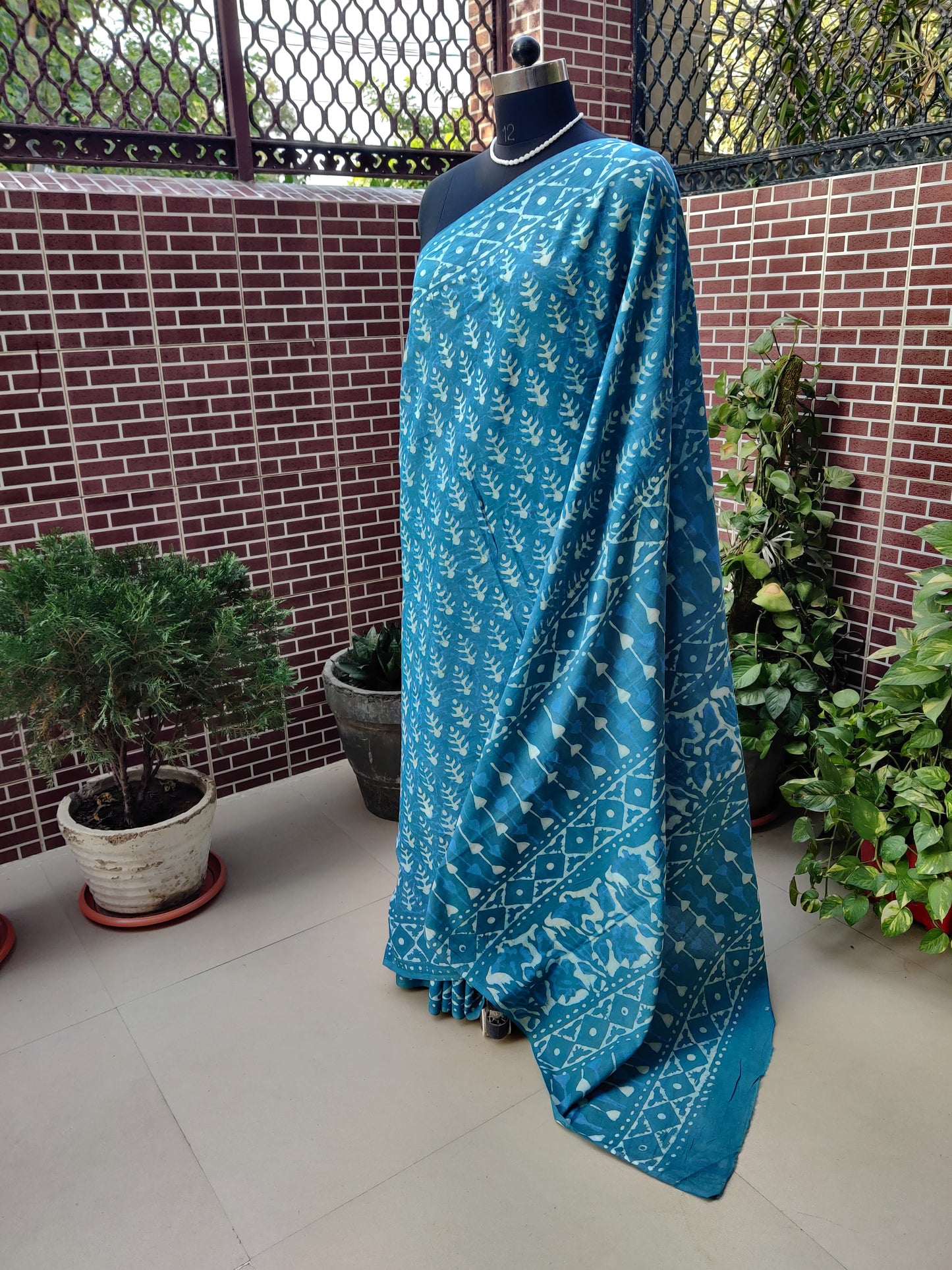 Teal Blue HBP Mul Cotton Saree MCHB-0014