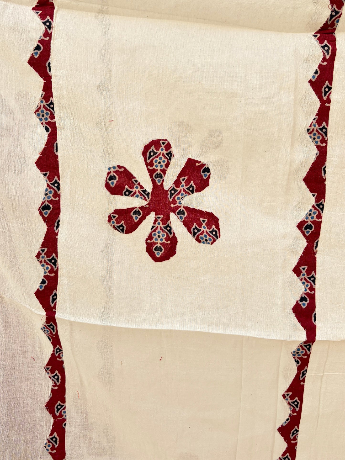 Crimson Ajrakh Cotton SUit with barmer applique work dupatta