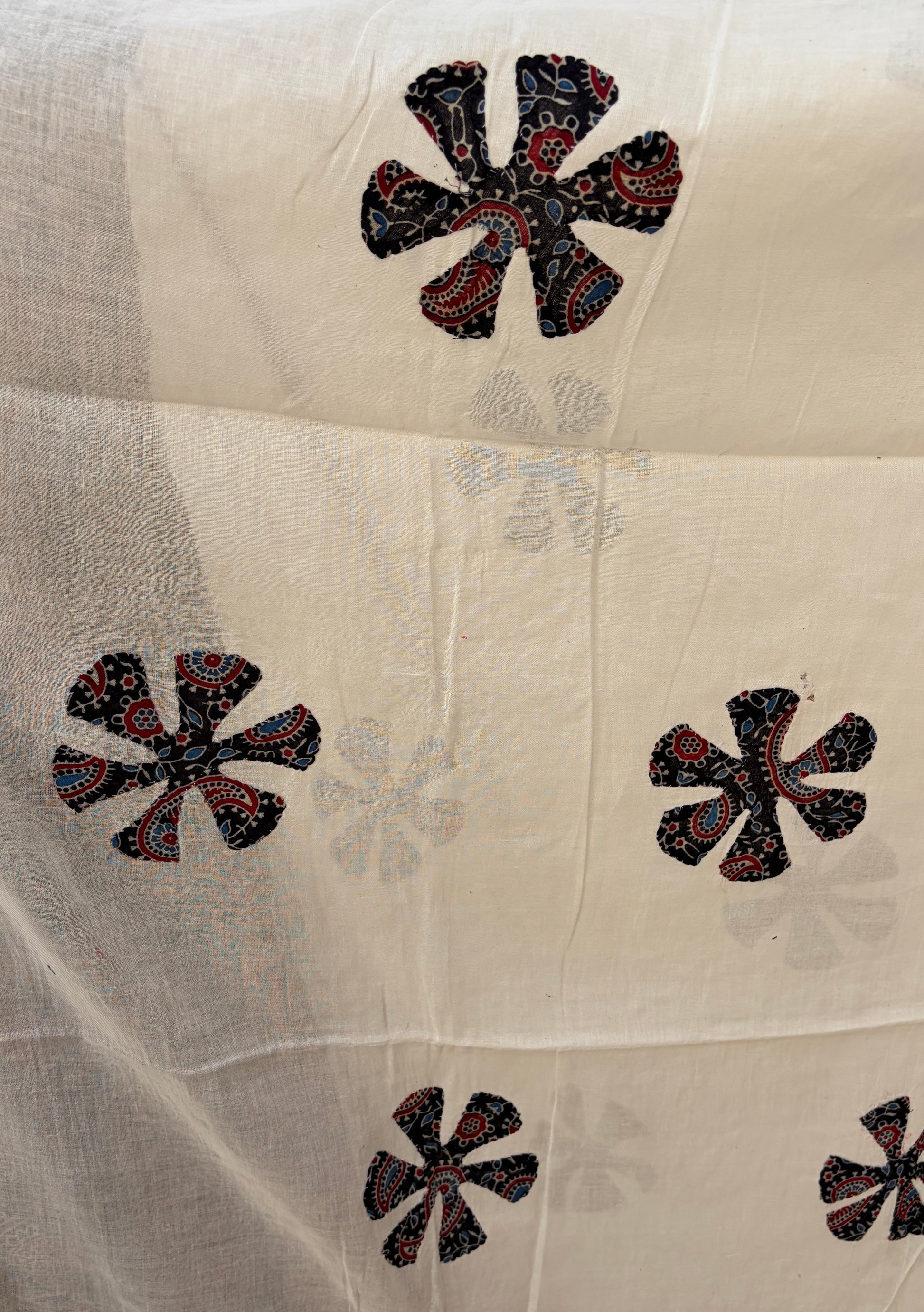 Black Cotton Ajrakh Suit with barmer applique work dupatta