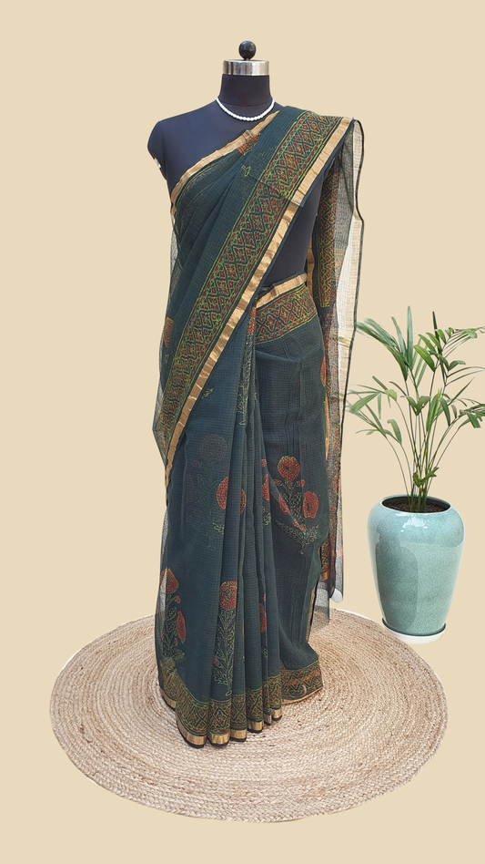 Hand Block Print Kota Doria Saree