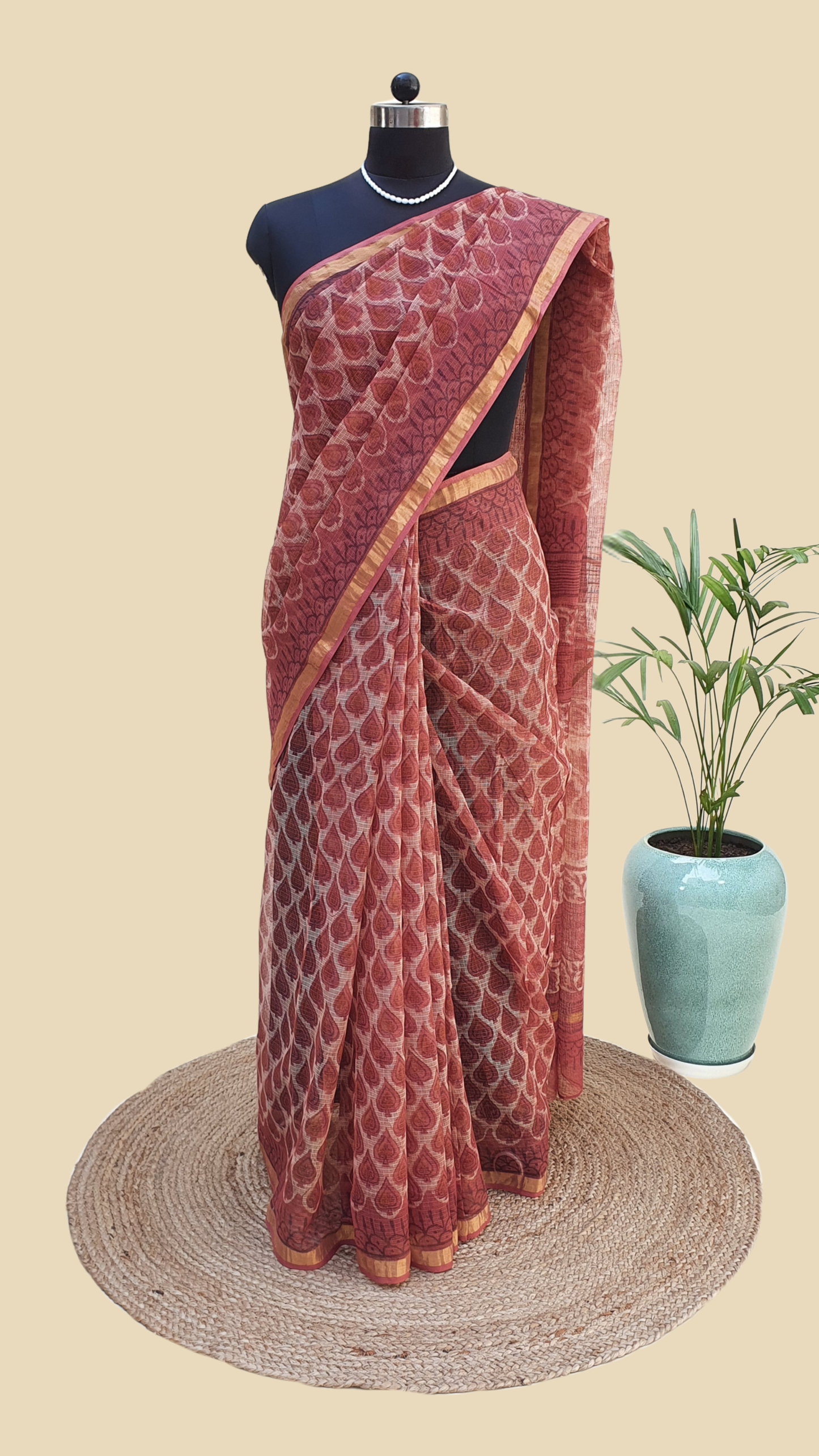 Hand Block Print Kota Doria Saree