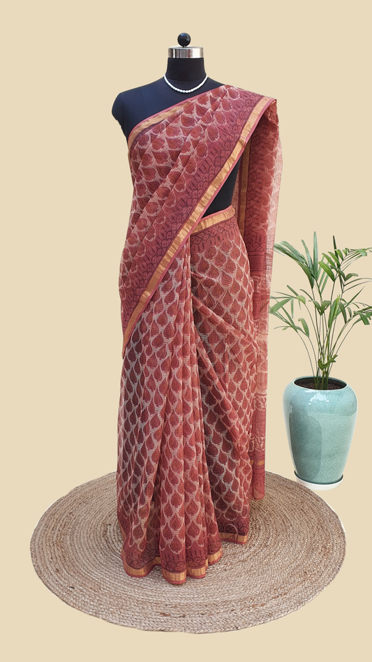 Hand Block Print Kota Doria Saree