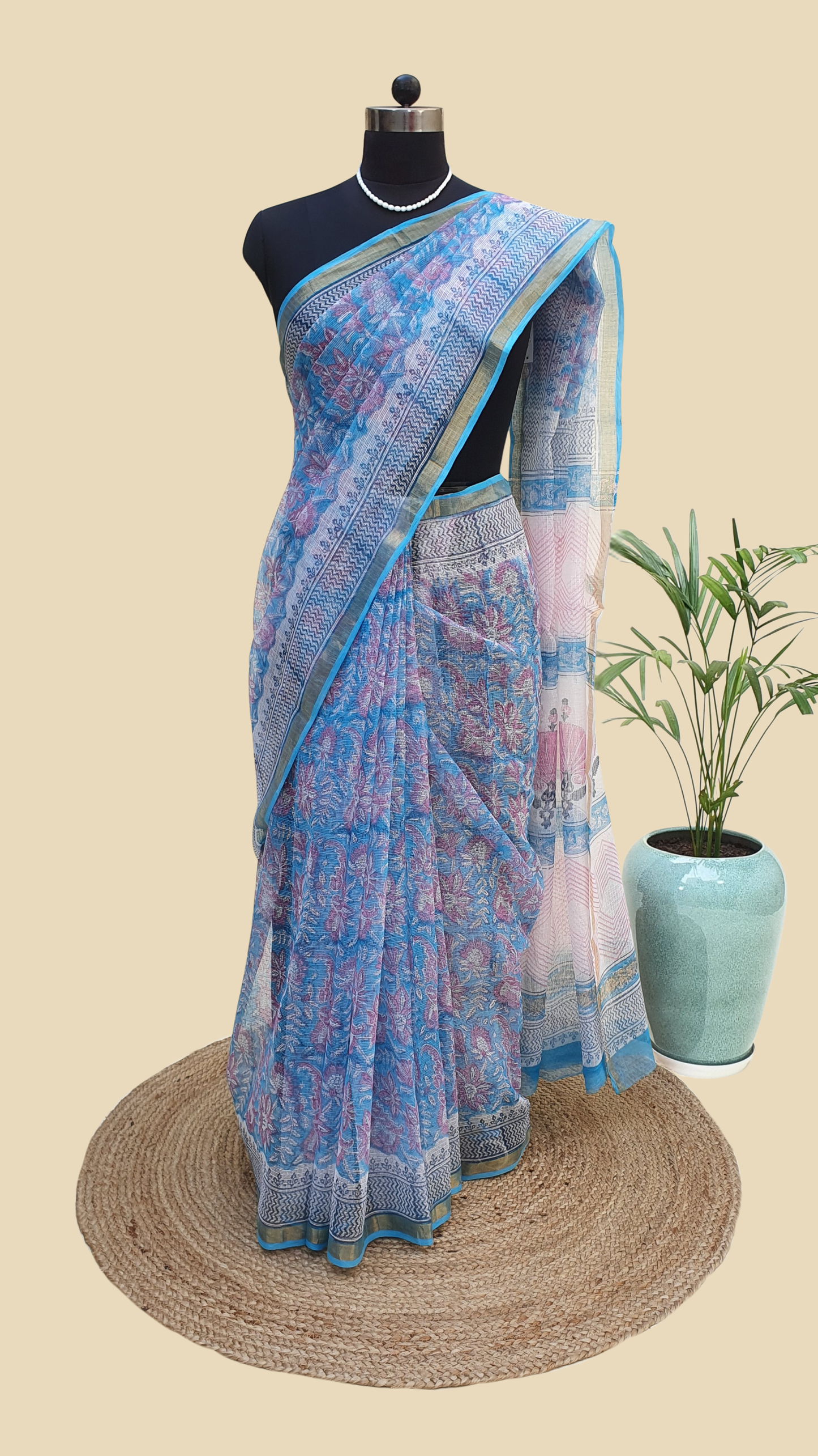 Hand Block Print Kota Doria Saree