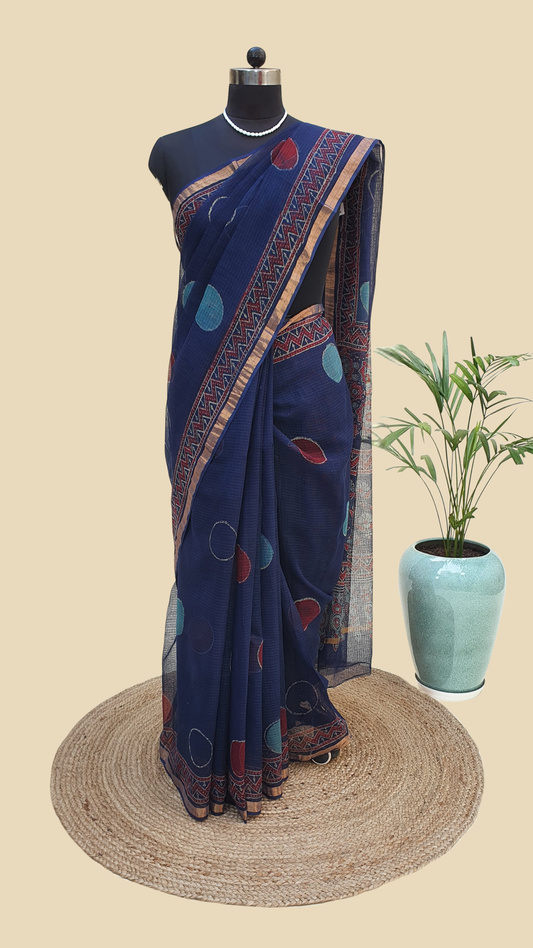 Hand Block Print Kota Doria Saree
