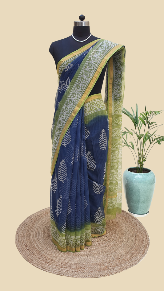 Hand Block Print Kota Doria Saree